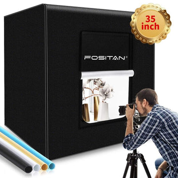 FOSITAN Photo Box 35"/90cm, Foldable Photo Light Studio Box, 126 LED Light Photo Shooting Tent Table Top Photography Lighting Kit with 4 Background Paper & Brightness 15000LM CRI95+ - Imported from UK